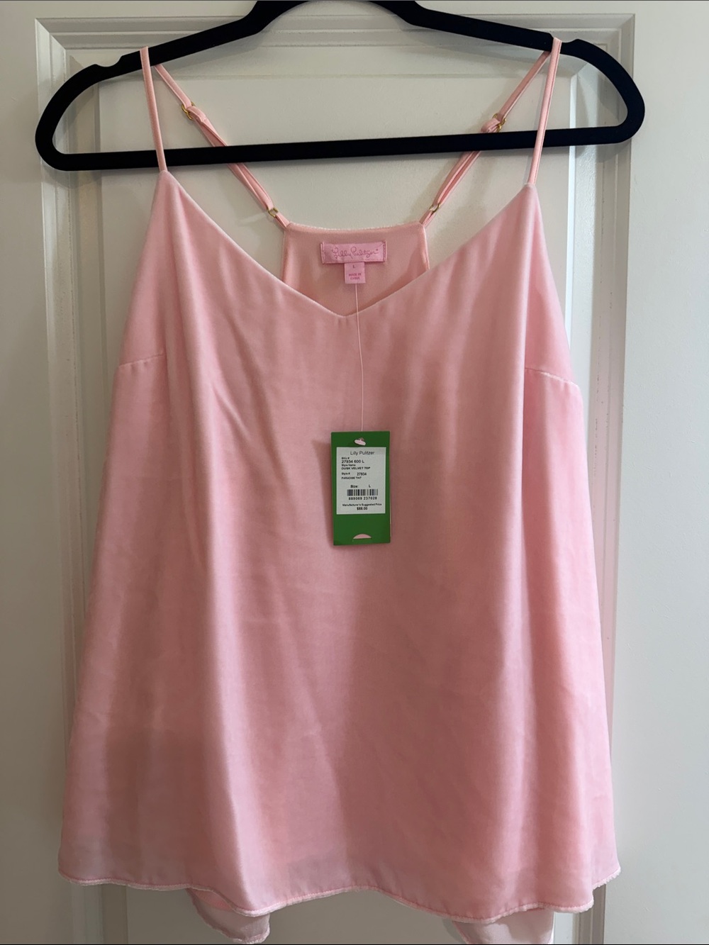 Lilly Pulitzer Pink Velvet and Satin V-Neck Camisole with Adjustable Straps - L